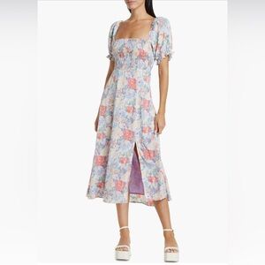 Astr Puff Sleeve Midi Floral Dress